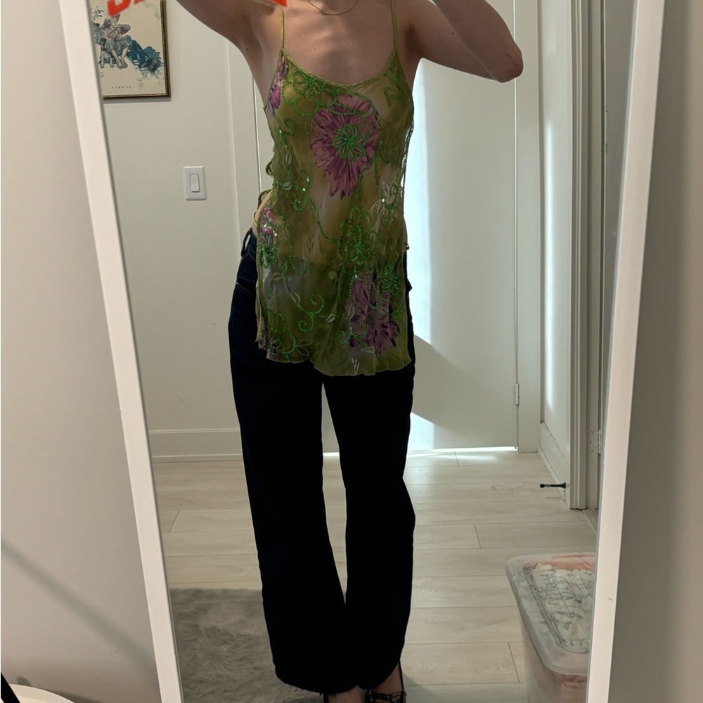 Floral Sheer Green Top